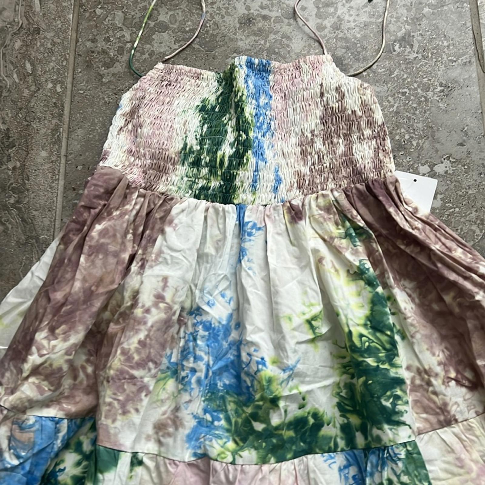 S/W/F Anthropologie Shirred Midi Dress in Skyline, Size S New w/Tag Retail $329