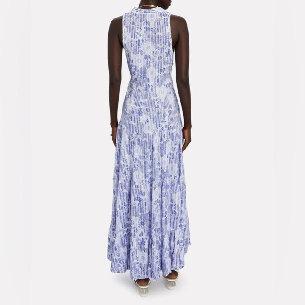 Poupette St. Barth Nana Printed Maxi Dress Revolve Blue Begonia Size L New w/Tag