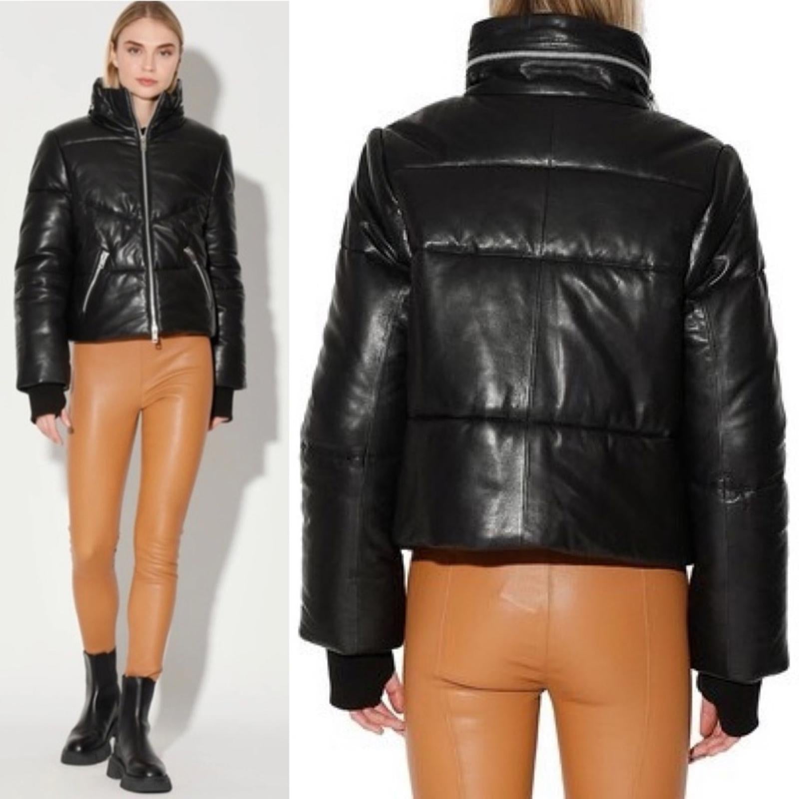 NEW Walter Baker Edwina Puffer Jacket 100% Lamb Leather, Black, NEW w/o Tag $748