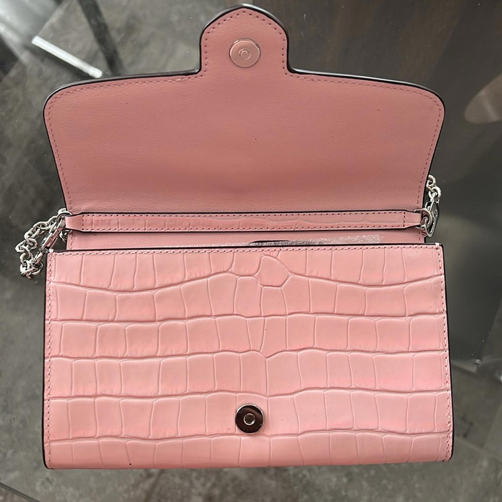 NEW Ralph Lauren Embossed Leather Medium Adair Bag, Pink Silver-Tone