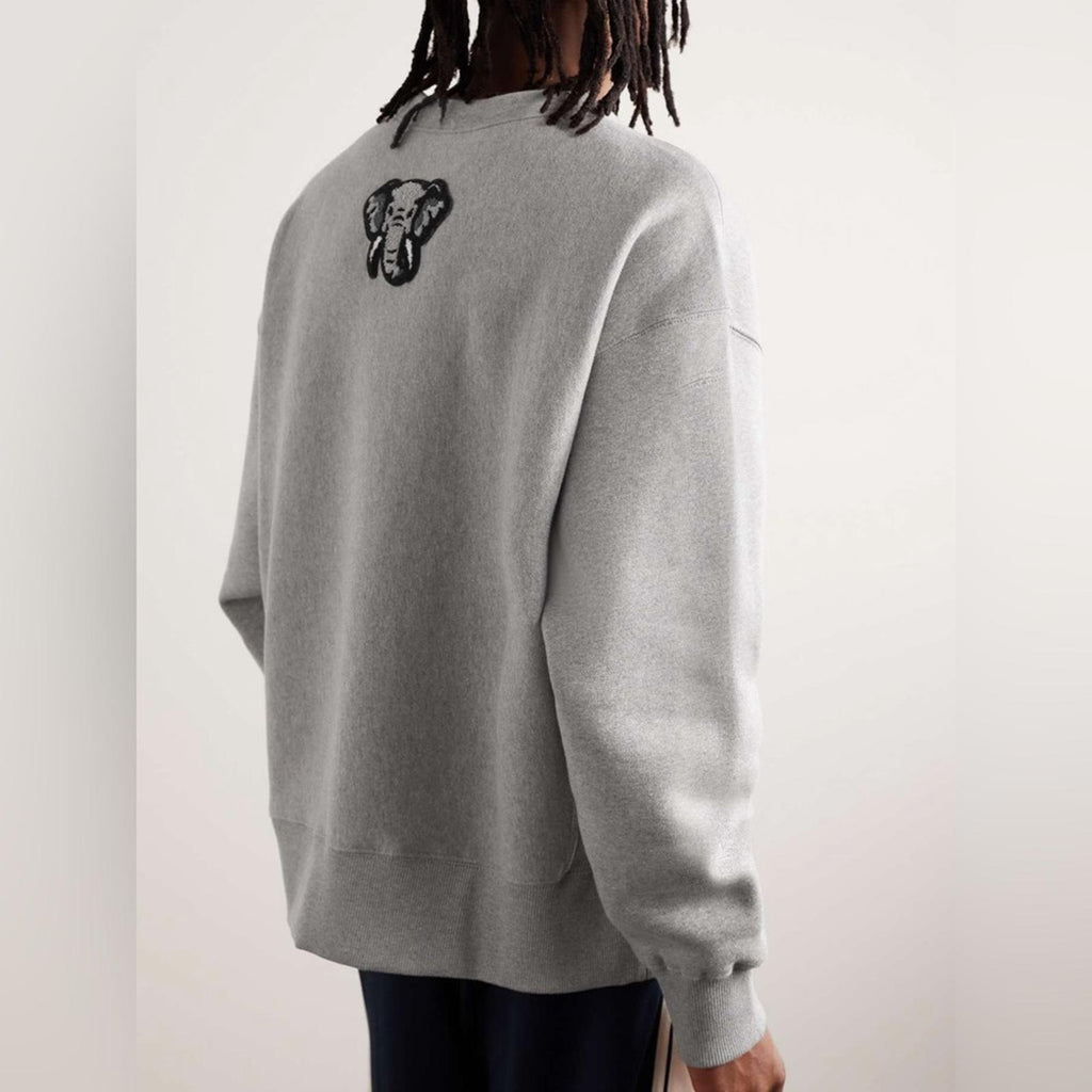 Kenzo Logo-Appliquéd Cotton-Jersey Sweatshirt in Pearl Gray, NWT, Size L