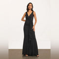 Donna Karan New York Social Occasion V-Neck Ruched Gown in Black Size 6 NWT $495