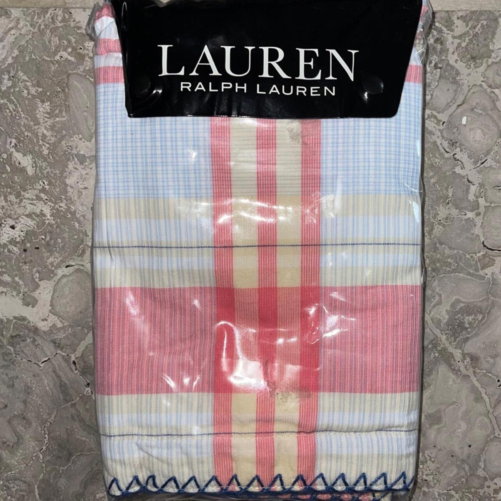 Ralph Lauren Karina Madras Euro Sham in Blue Multi Whipstitch NWT