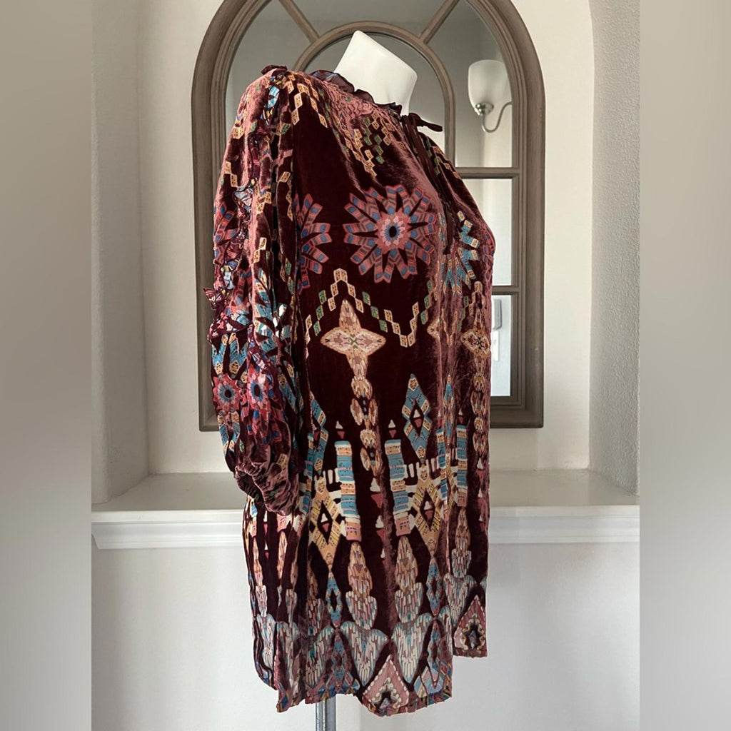 NEW Johnny Was ‘Mali’ Silk & Velvet Tunic, Red Size XS New w/Tag Retail $375