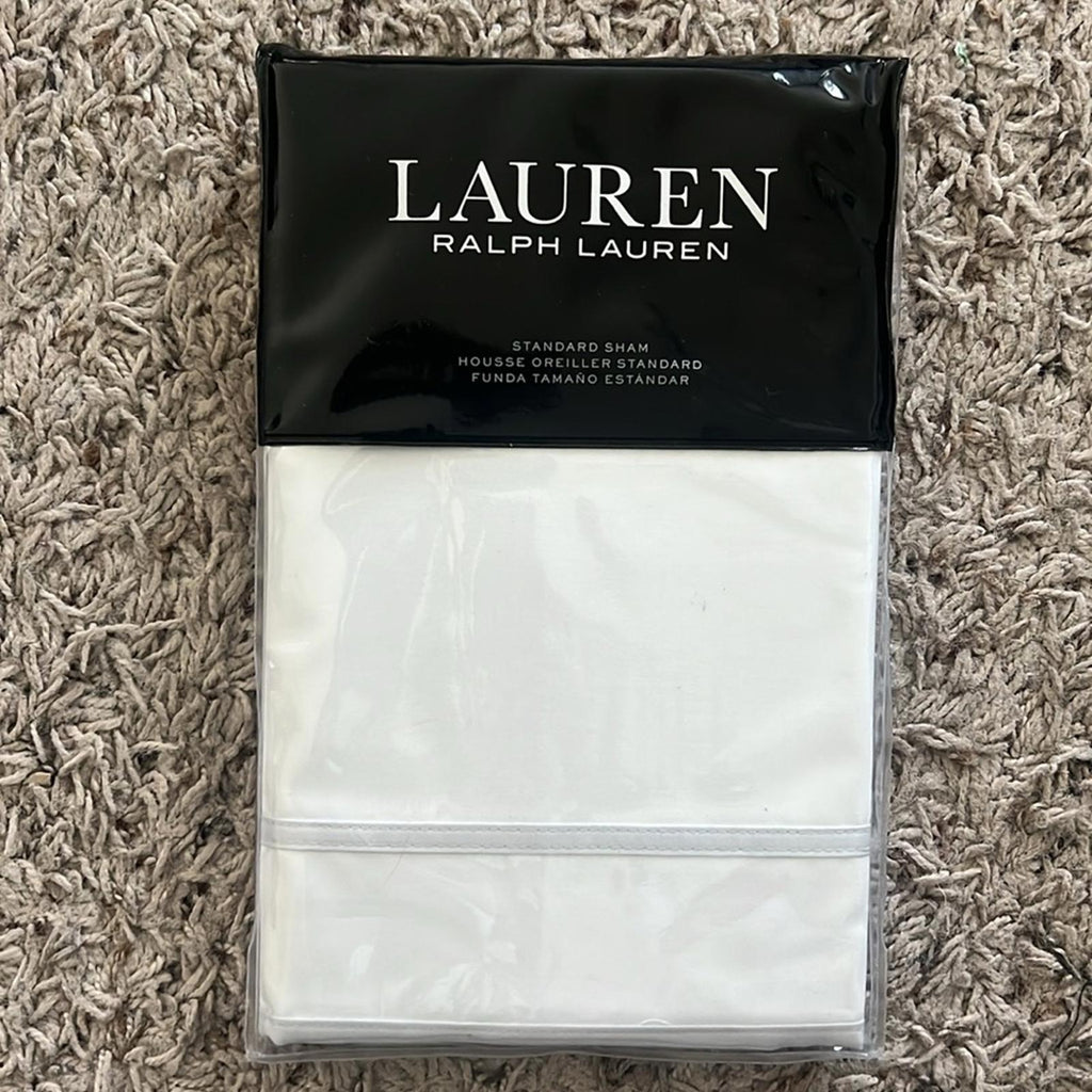 Lauren Ralph Lauren Spencer Sateen Border Sham in White/Sift Grey, Standard NWT