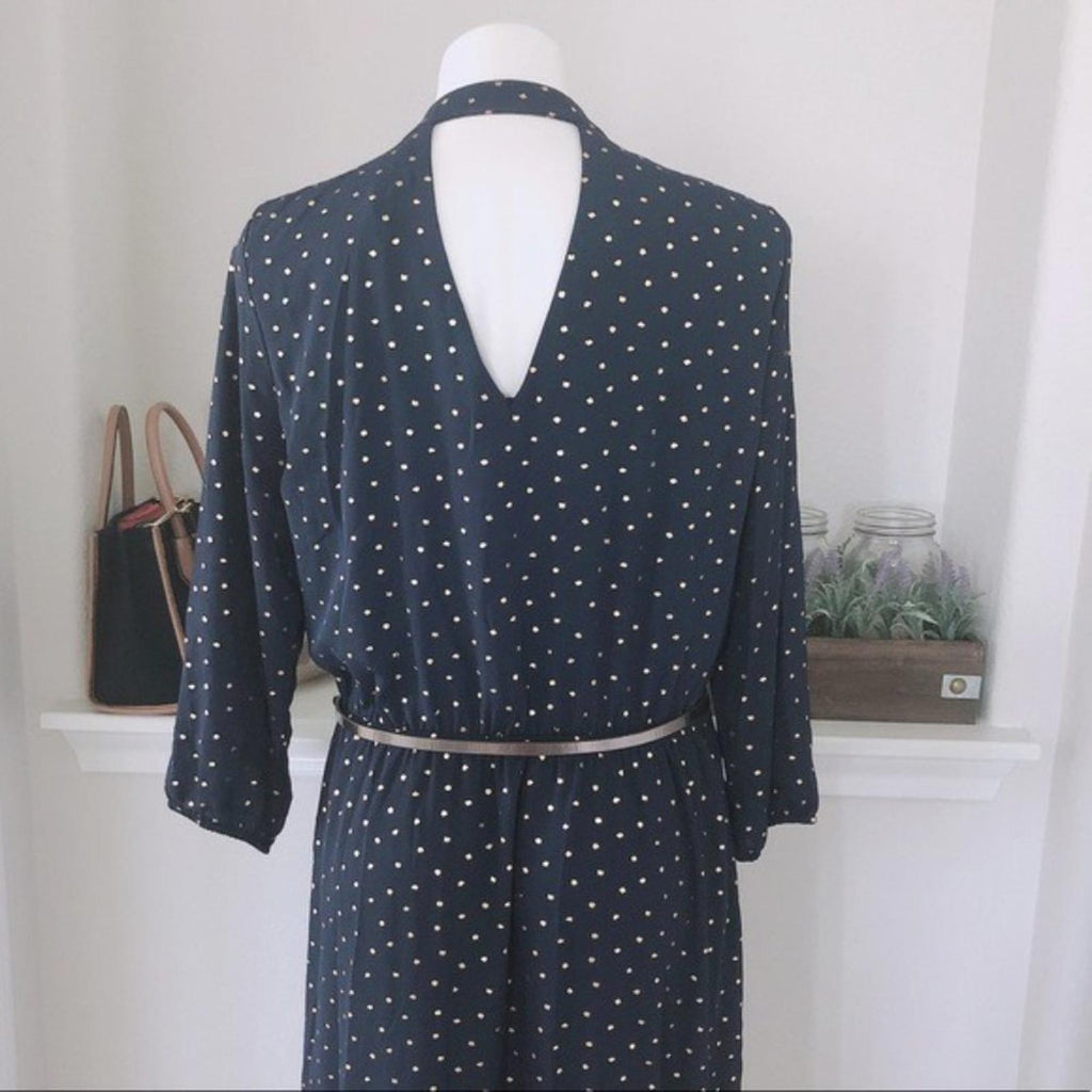 Laundry Faux Wrap Hi-Low Hem Maxi Dress in Navy/Gold Stars, NWT
