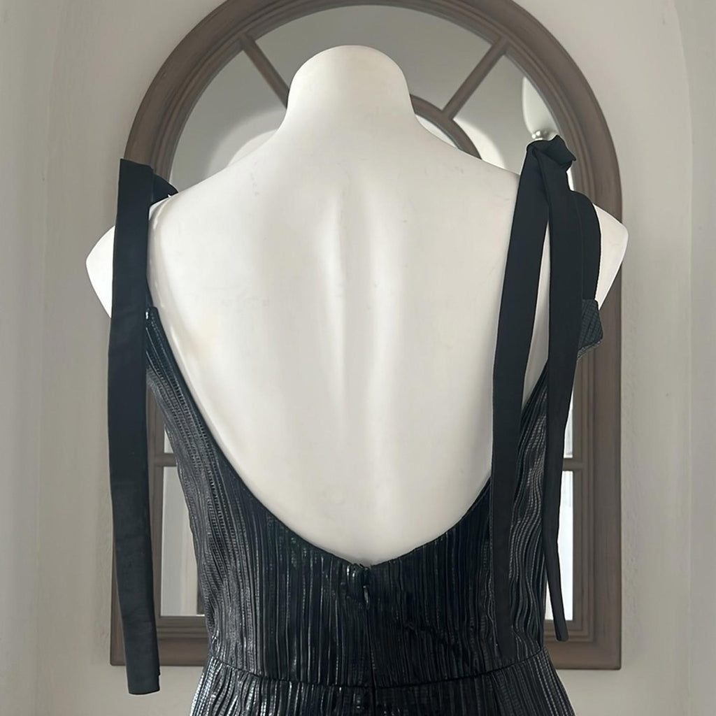 Markarian Imogen Pleated Midi Dress in Black Lame, NWT, Size 6, Retail $1695