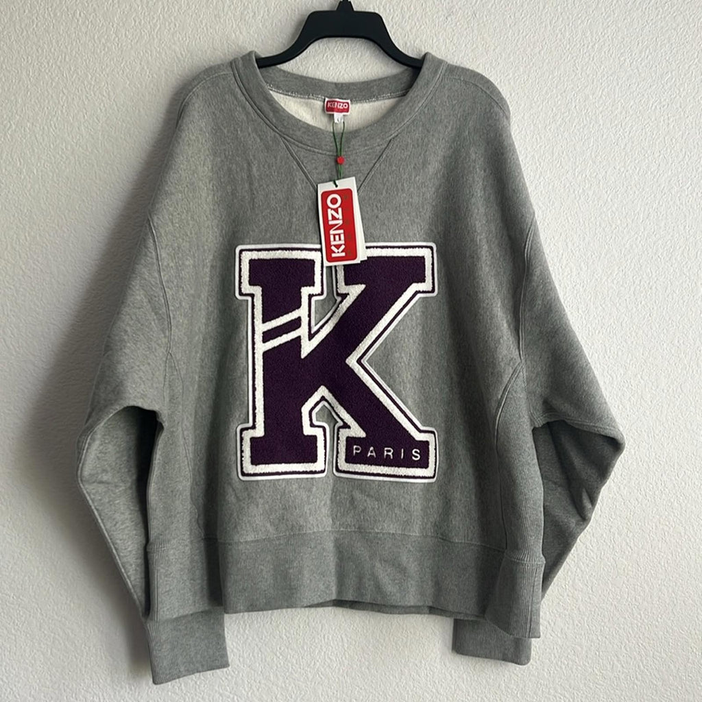 Kenzo Logo-Appliquéd Cotton-Jersey Sweatshirt in Pearl Gray, NWT, Size L