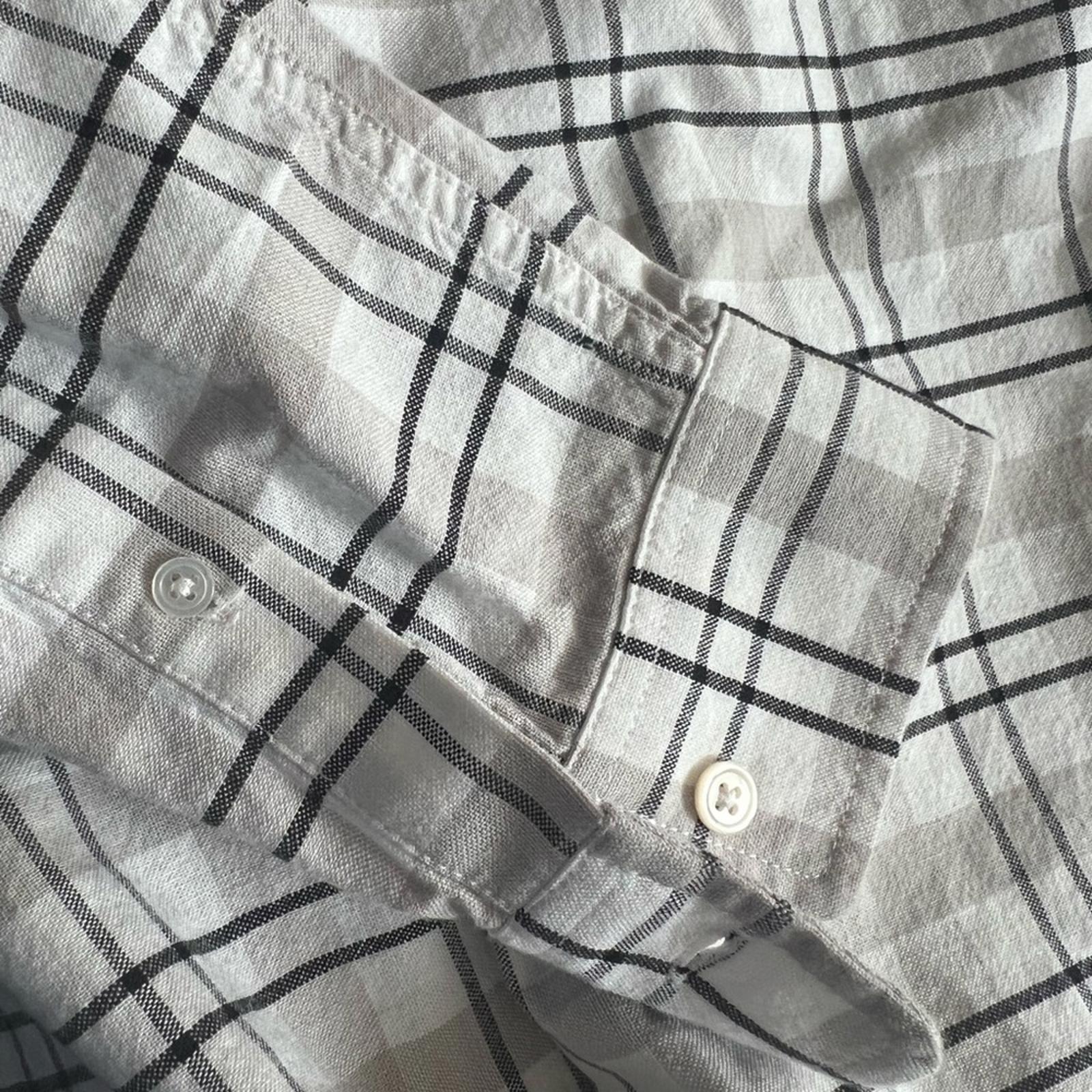 Baldwin Kansas City Cotton Plaid Button Up Shirt, White Grey NWT Retail $195
