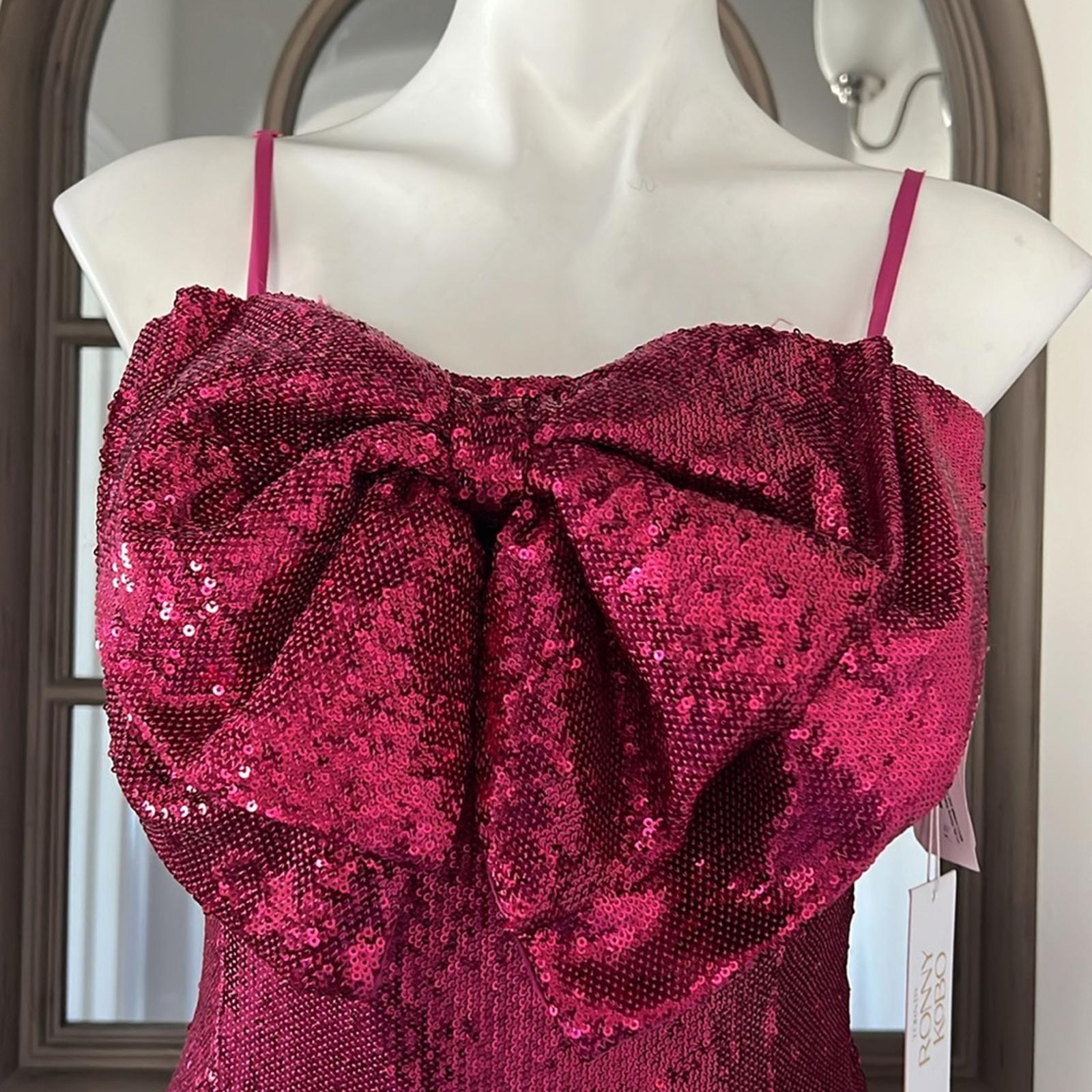 Torn by Ronny Kobo Lindsay Sequin Bow Front Mini Dress in Pink Size M NWT $548