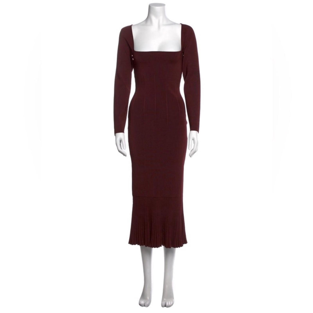 Galvan London BURGUNDY Atalanta Midi Dress, Size XL New w/Tag Retail $950