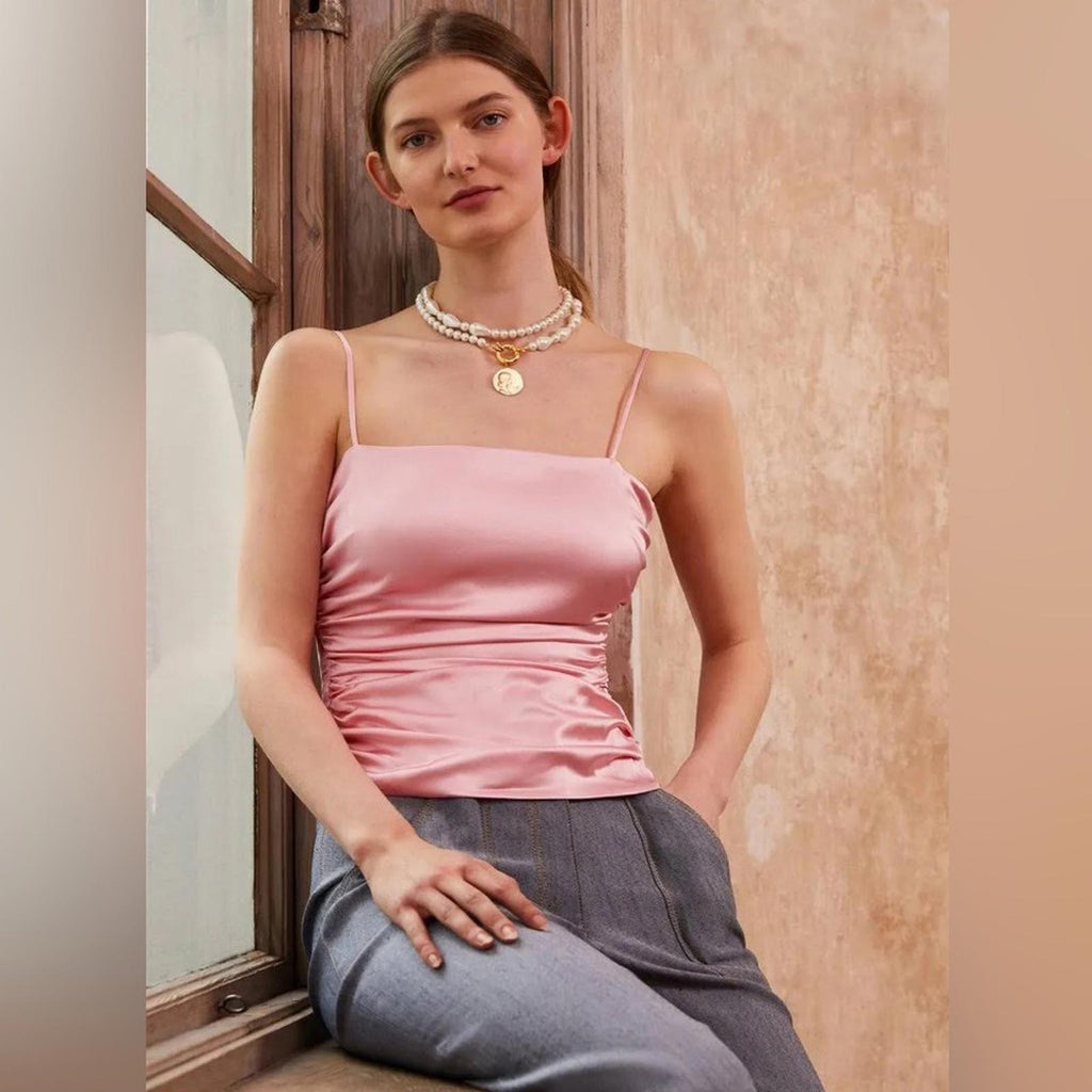 Cinq à Sept Jaylin Ruched Stretch Silk Camisole, Pink Quartz Size S New w/Tag