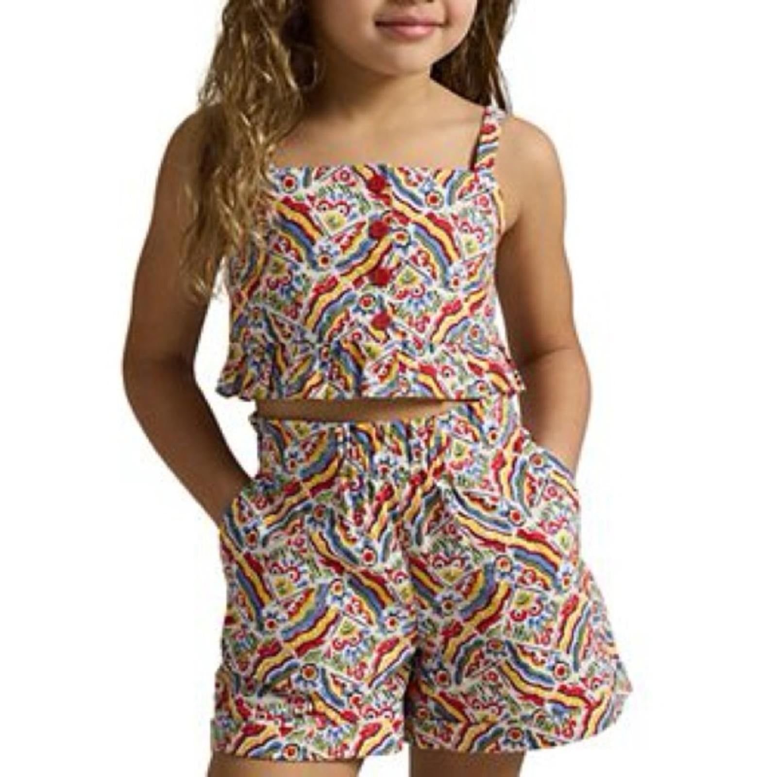 Polo Ralph Lauren Girls' Riviera-Print Top & Short Set, Size 12, NWT