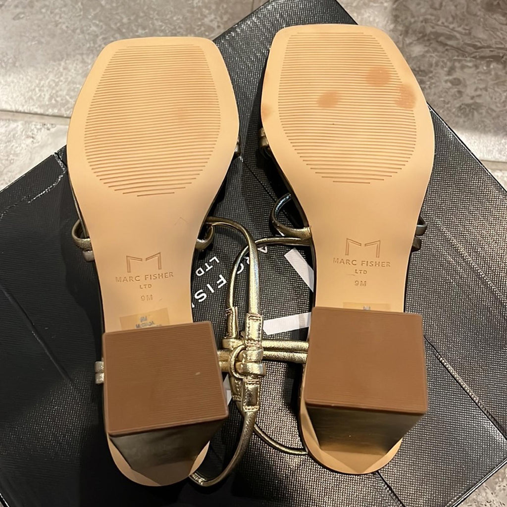 Marc Fisher Giada Thong High Heel Sandals in Gold, NWT, Size 9