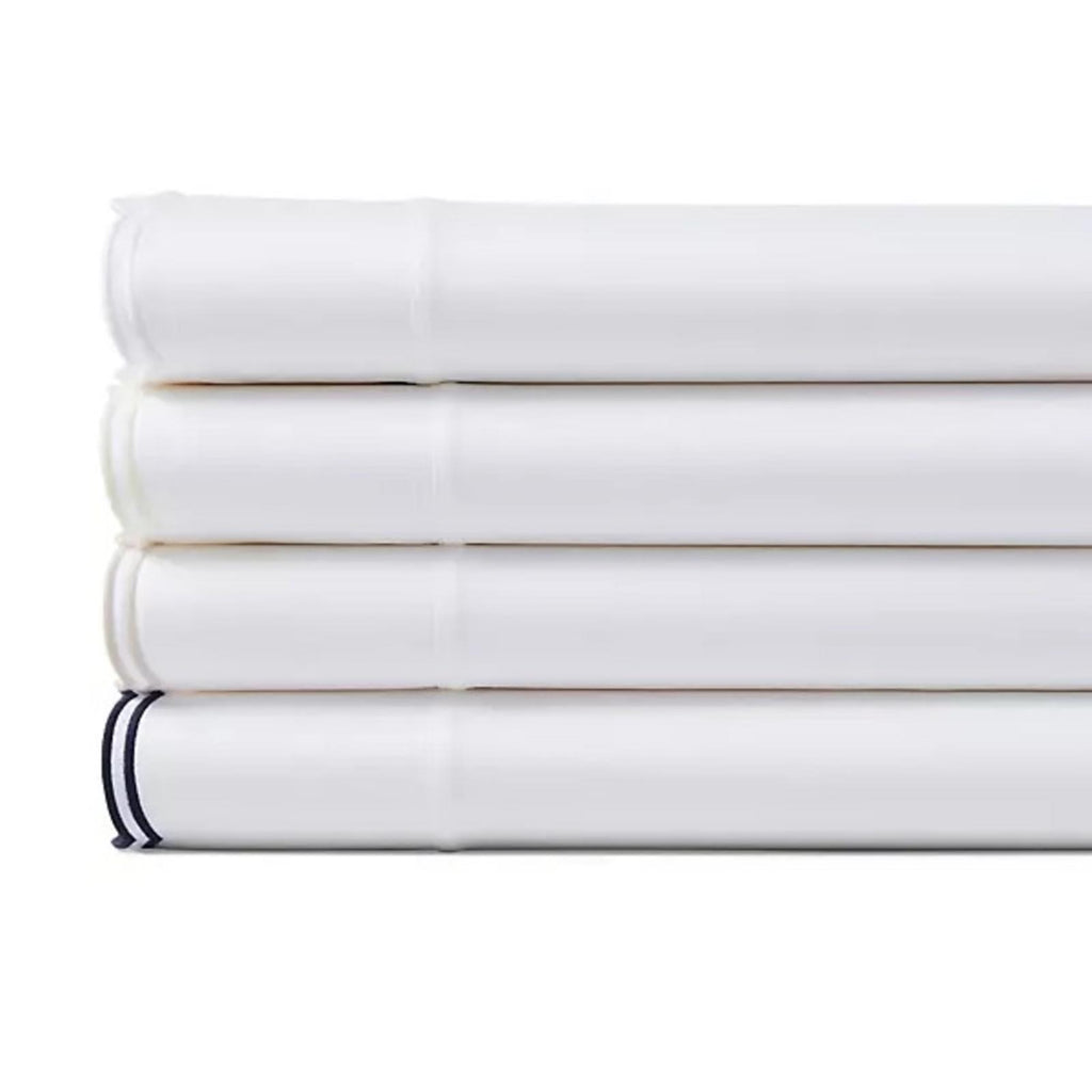 Ralph Lauren Malin Scallop Sateen Flat Sheet in White/Silver Trim, Queen NWT