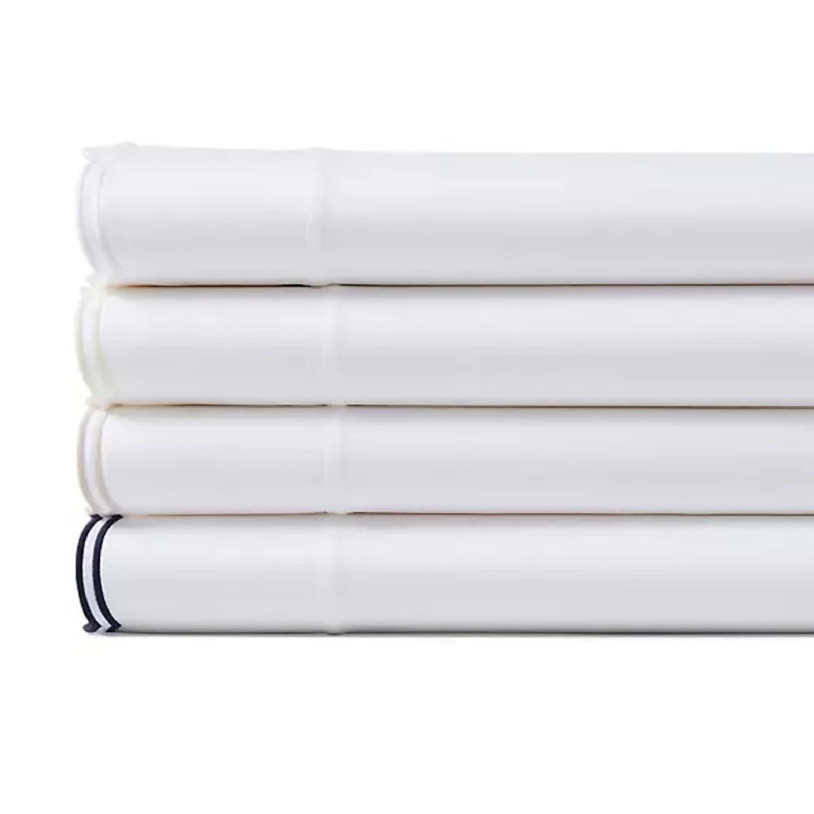 Ralph Lauren Malin Scallop Sateen Flat Sheet in White/Silver Trim, Queen NWT