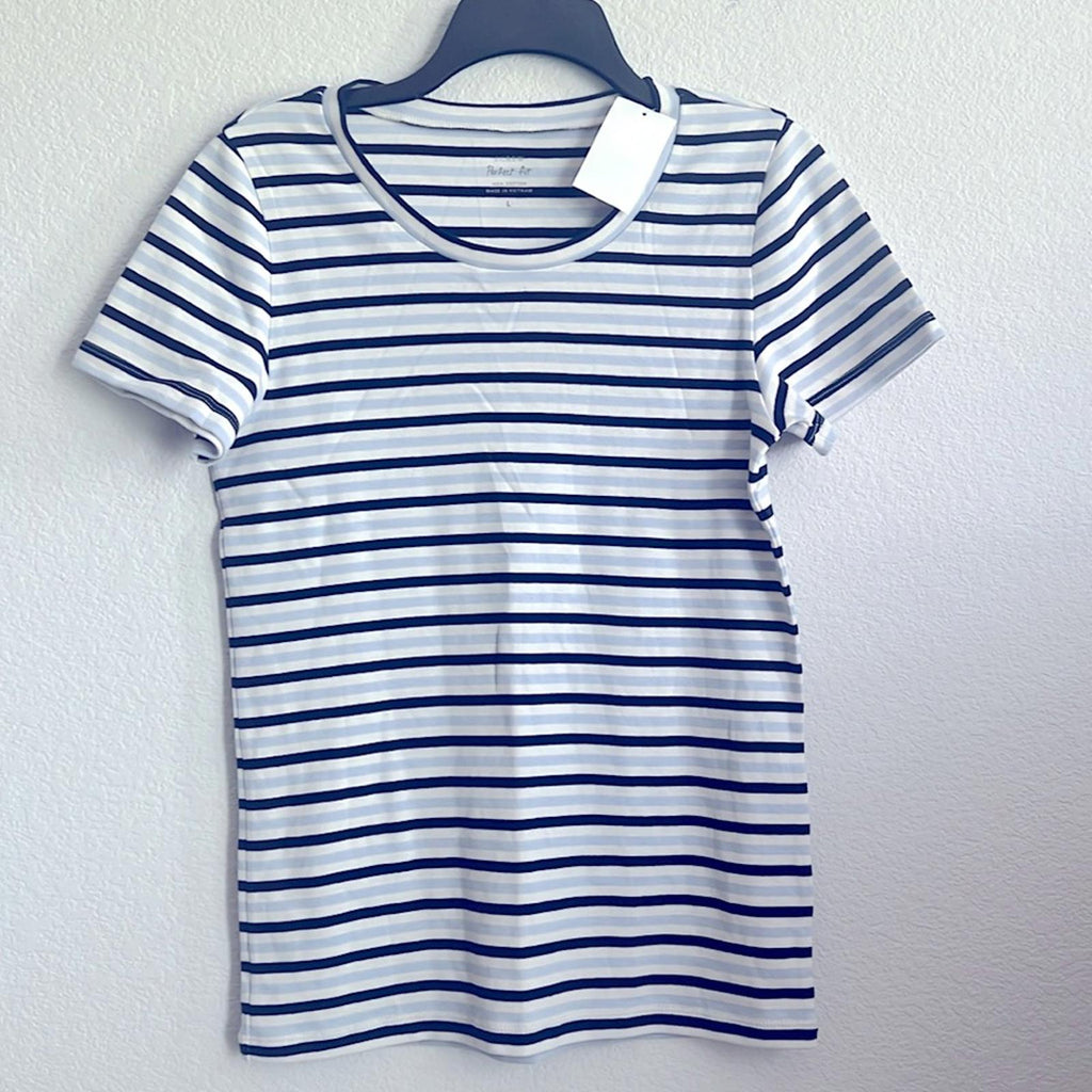 J.Crew Perfect Fit 1X1 Ribbed Stripe T-Shirt, Size L