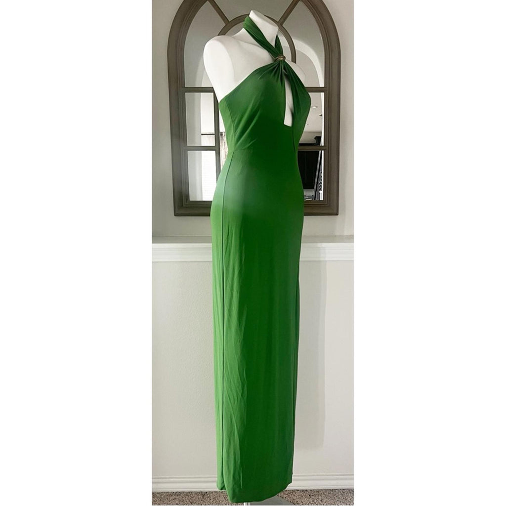 Aidan by Aidan Mattox Halter Cutout Gown in Green/Moss Size 4 NEW w/Tag $245