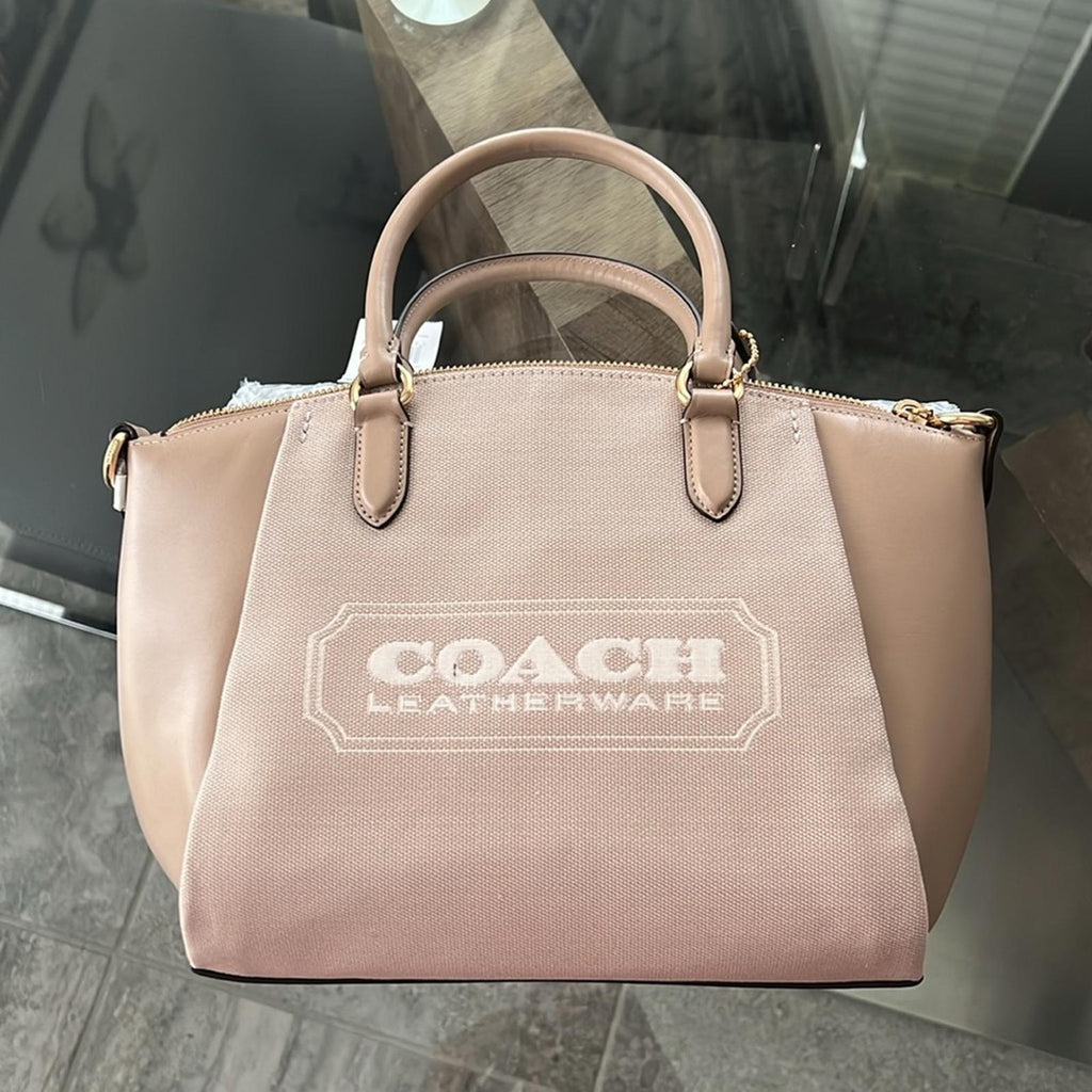 NEW Coach Badge Jacquard Elise Satchel in Chalk Taupe