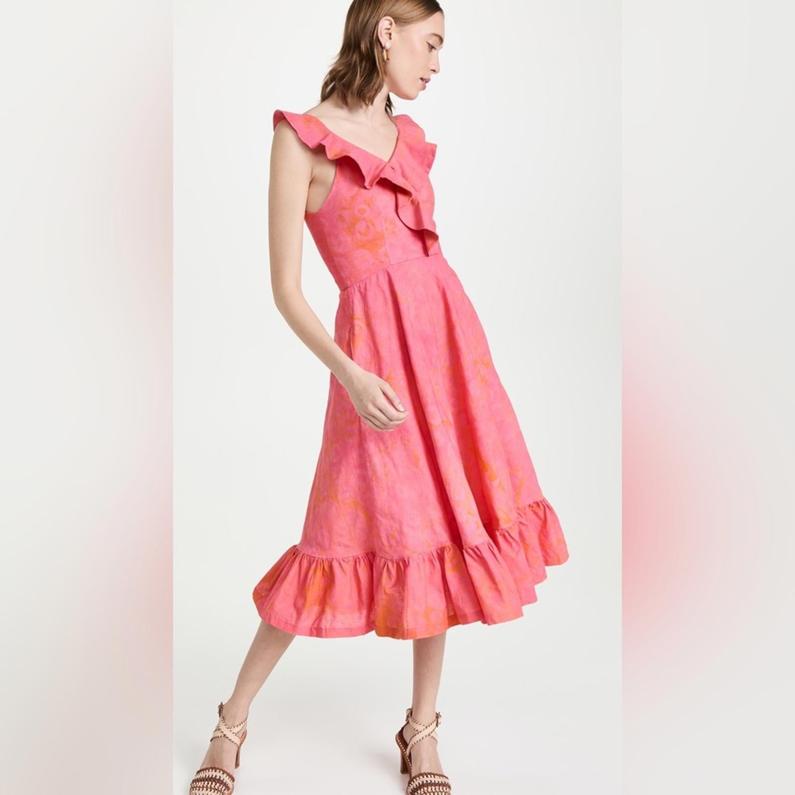 Sika V-Neck Cybil Tiered Fit & Flare Dress, Pink Size 6 Retail $295 EXCELLENT!