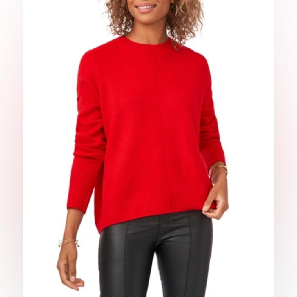 Vince Camuto Cozy Long Sleeve Extend Shoulder Sweater, Bright Cherry Size S NWT