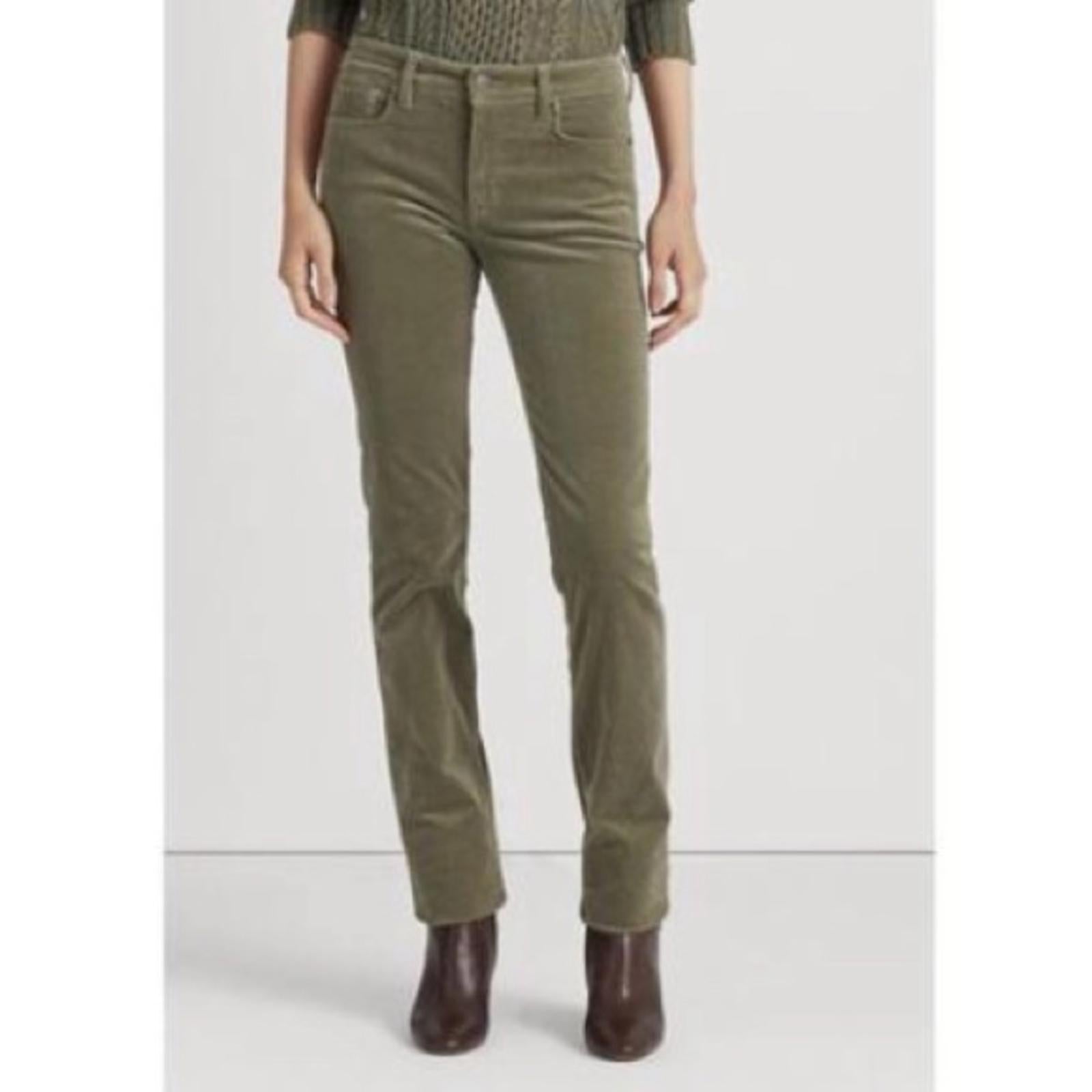 Lauren Ralph Lauren Stretch Corduroy Straight Pants, Green, Size 14 NWT $145