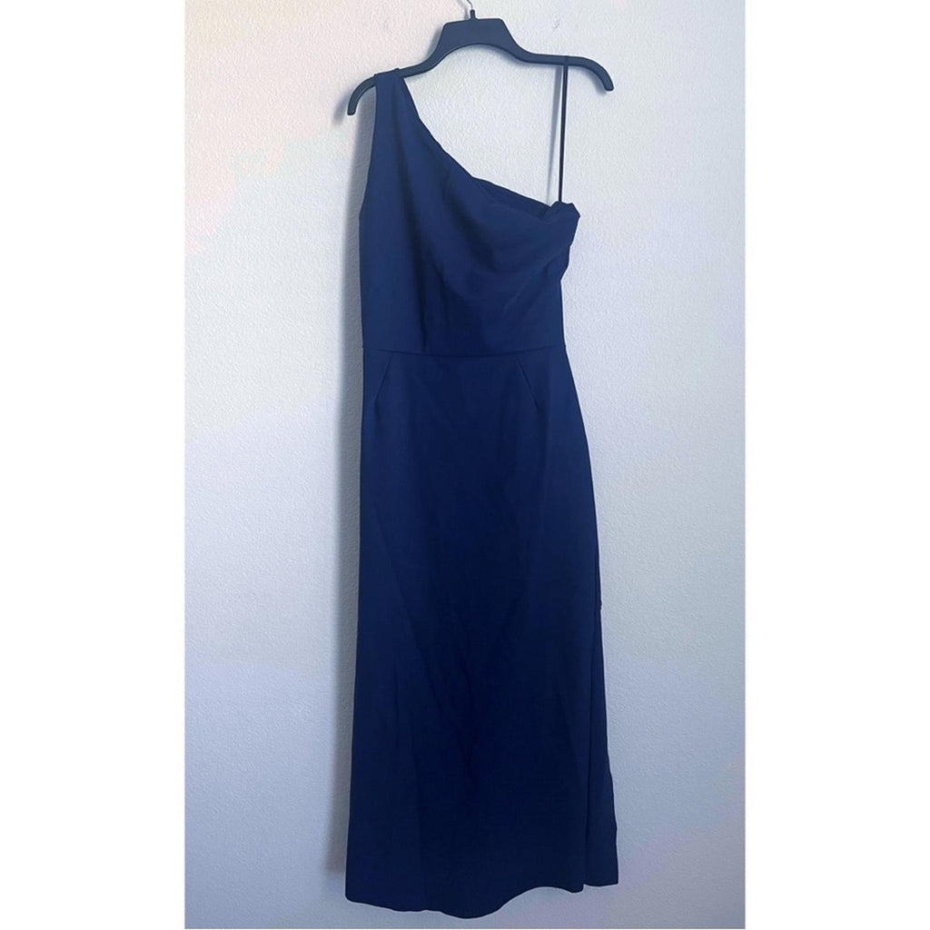 Chiara Boni NAVY Lianette One-Shoulder Beaded Trim Dress, NEW, Size 16