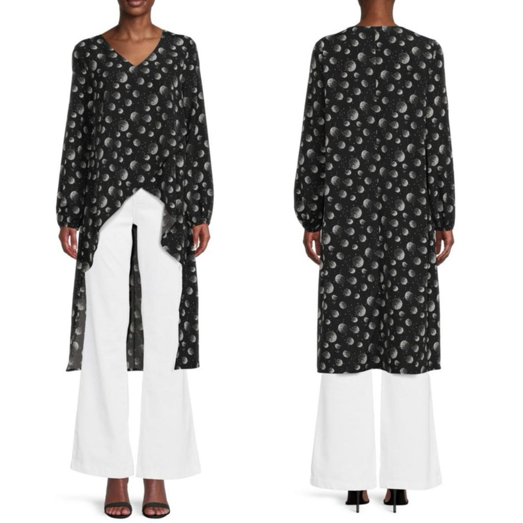 Patrizia Luca Oversized Geometric Moon Print Hi-Low Tunic, Black/White XS NWT