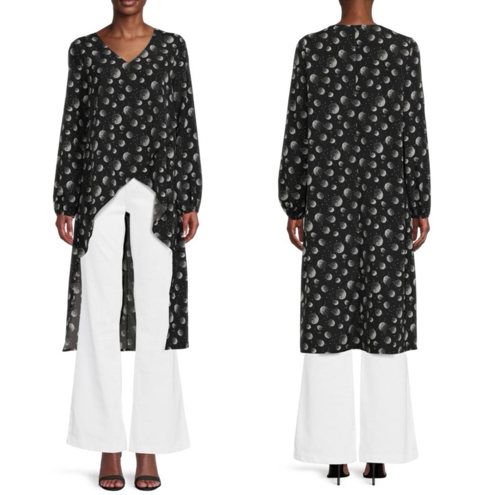 Patrizia Luca Oversized Geometric Moon Print Hi-Low Tunic, Black/White XS NWT