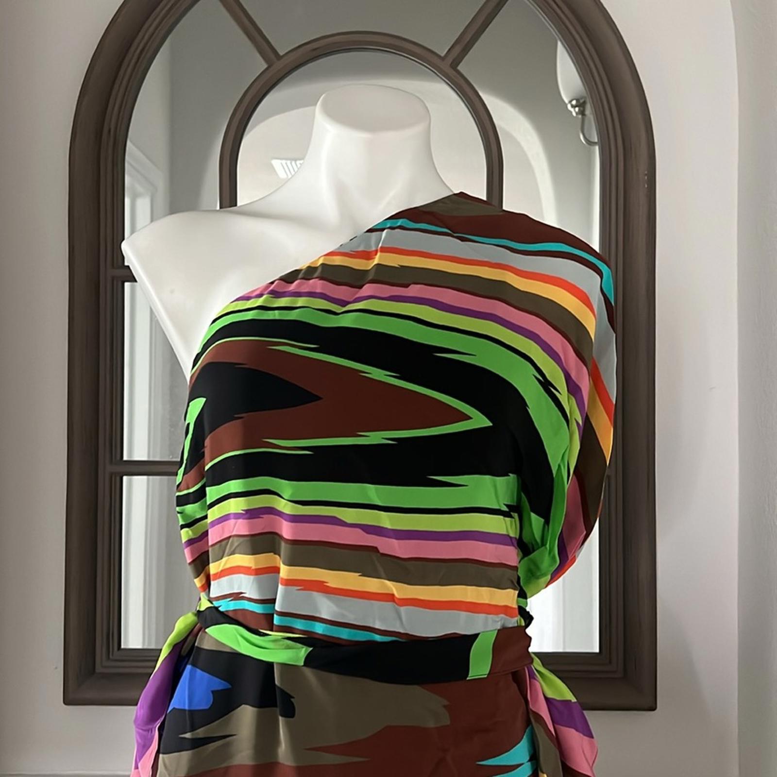 Milly of NY Silk One Shoulder Dress, Multicolor Size 4 EXCELLENT!