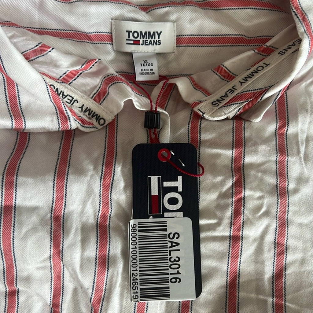 Tommy Jeans Striped Button Front Top Stapler Stripe, Size XL New w/Tag $69
