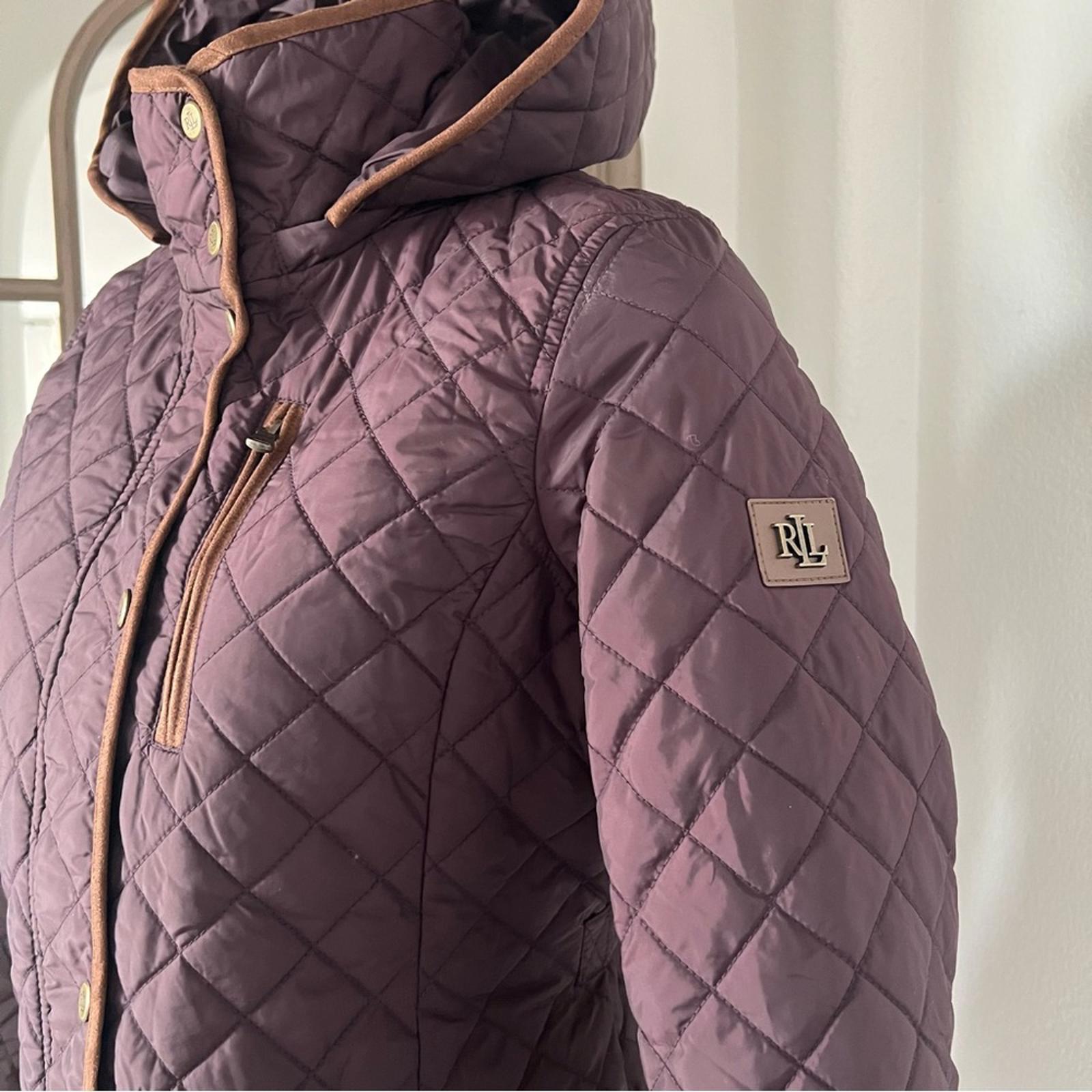 Lauren Ralph Lauren Faux-Leather-Trim Hooded Quilted Coat, Size S New w/Tag