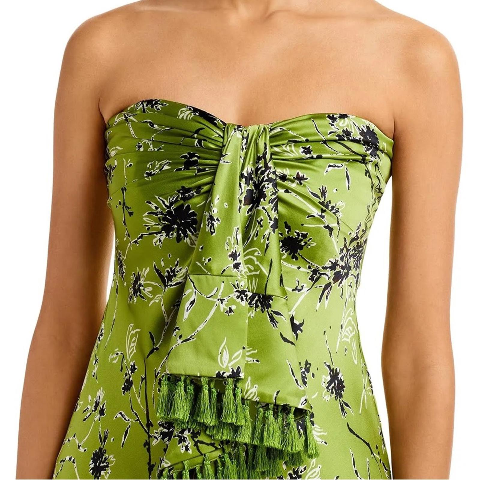 Cinq à Sept Elise Silk Strapless Wildflower Ruffle Tassel Dress, NWT, Size 0