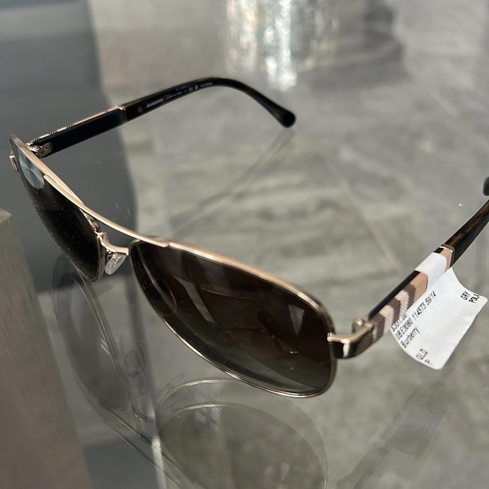 Burberry Pilot-Shaped Sunglasses, Light Gold & Brown Gradient Lens, New w/Tag