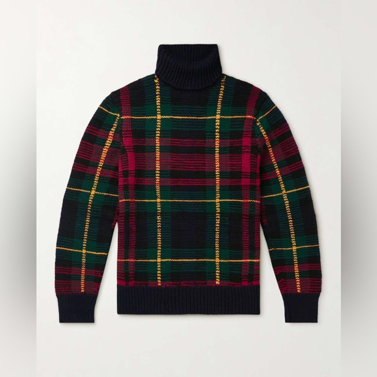 NWT Polo Ralph Lauren Checked Wool Rollneck Sweater, Size XS New w/Tag $998