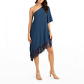 Trina Turk Gull One-Shoulder Asymmetric Fringed Dress in Denim, Size S New w/Tag