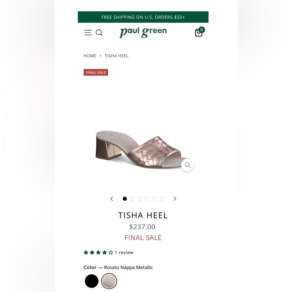 Paul Green Tisha Heel in Rosato Nappa Metallic, Size UK 5.5 US 8 EXCELLENT!