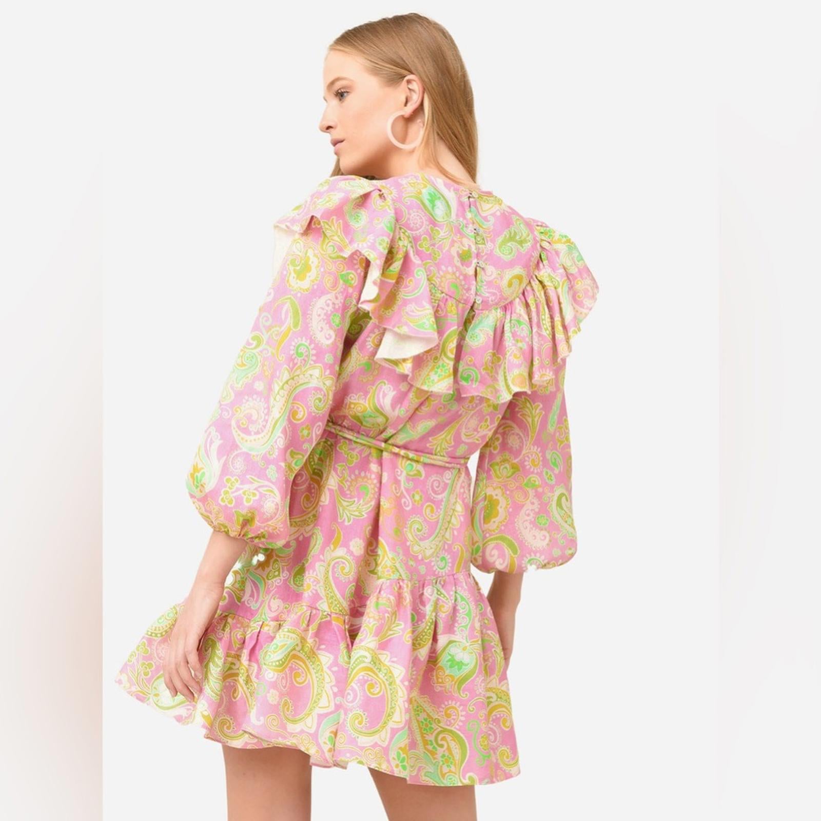 ALÉMAIS Marta Linen Ruffle Mini Dress, Size AUS 4 New w/Tag