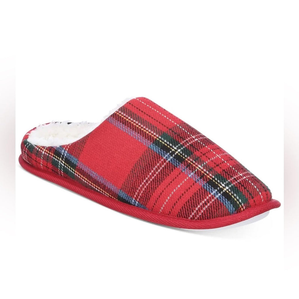 Club Room Mens Flannel Plaid Slide Slippers, (Red, Medium) Size 8-9 New in Box