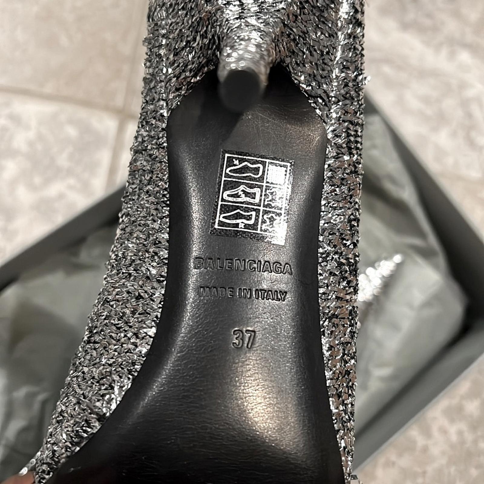 Balenciaga Knife Glitter High Heel Mules in Silver Titanium Size 37 New +DustBag