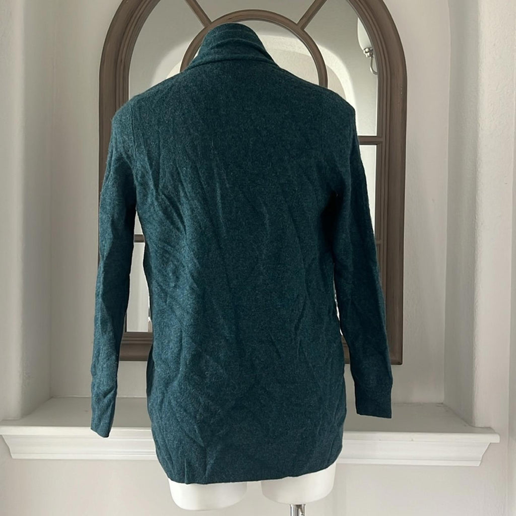 C by Bloomingdale's Cashmere Open-Front Cardigan in Heather Spruce, Size S NWT