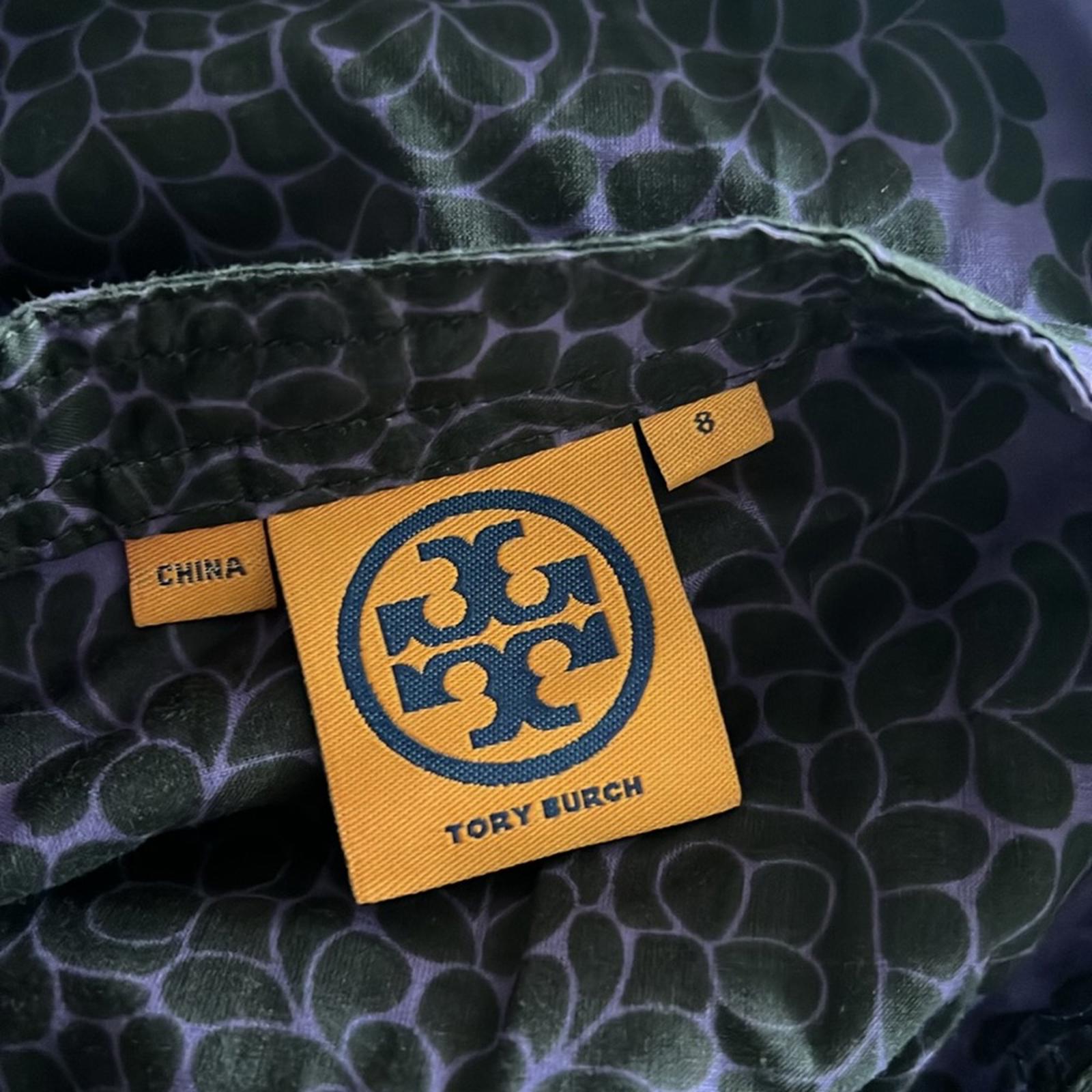 Tory Burch Black Flowers Blouse, Tunic in Purple Grey Size 8