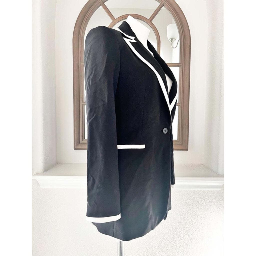 Alice + Olivia Breann Long Fitted Blazer with Piping, Black Size 4, New w/Tag
