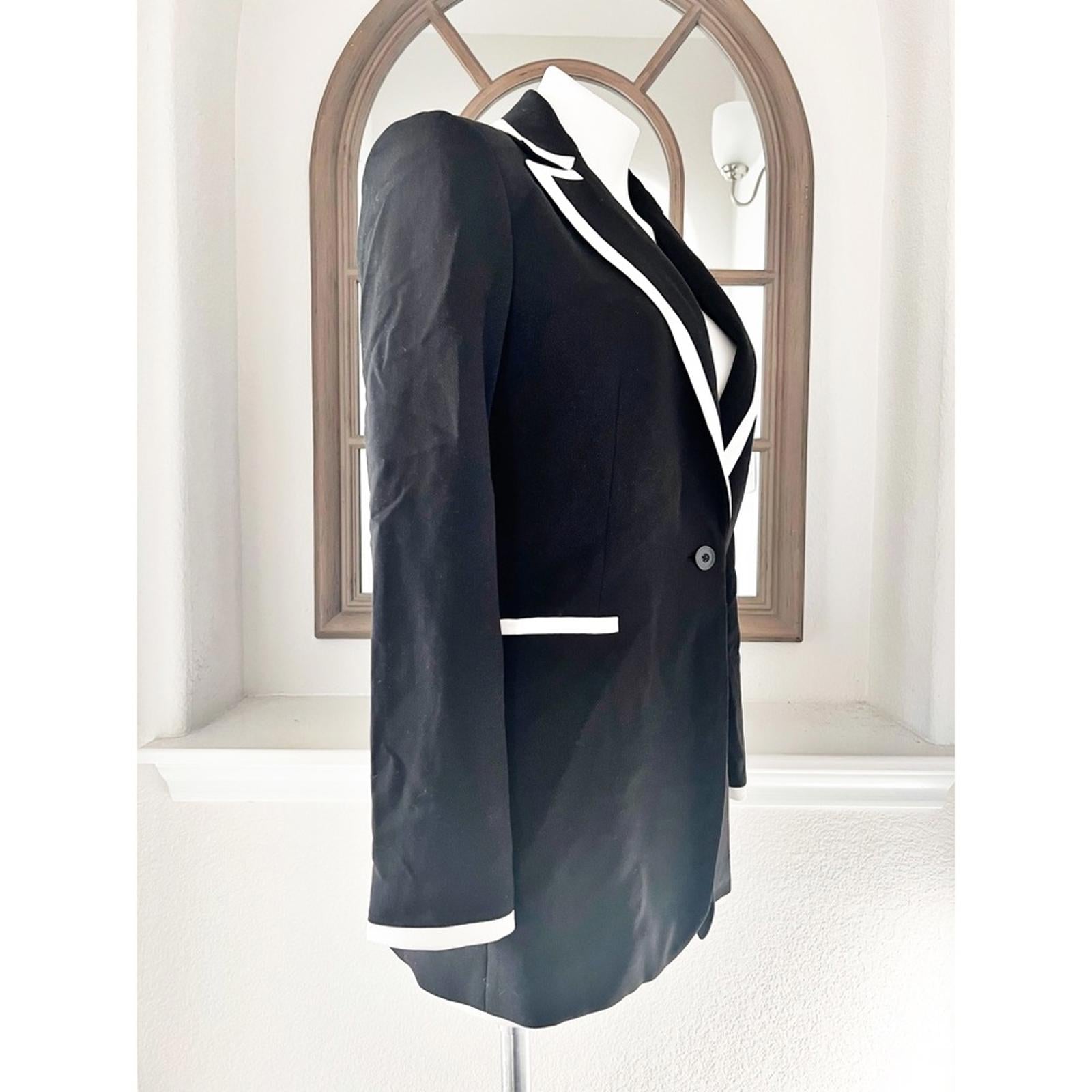 Alice + Olivia Breann Long Fitted Blazer with Piping, Black Size 4, New w/Tag