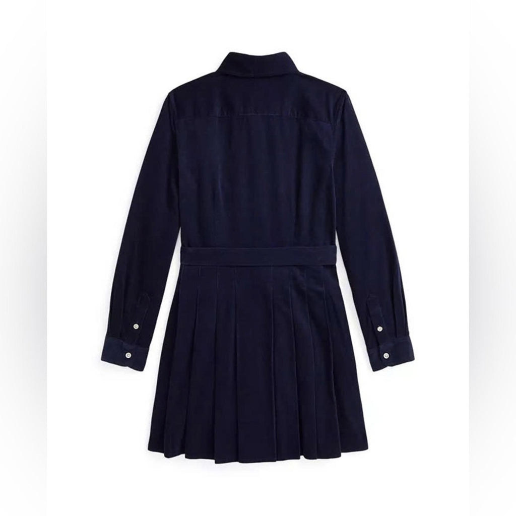 Polo Ralph Lauren Belted Pleated Corduroy Shirtdress in Navy, NWT, Size 10