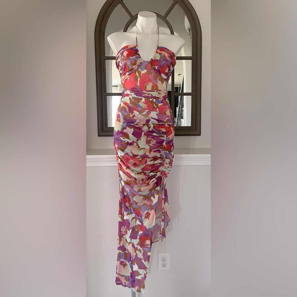 Nicholas x Revolve Maeve Ruched Halter Midi Dress, Size 8 New w/Tag