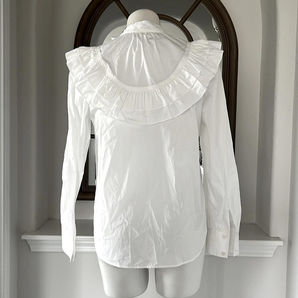 Derek Lam 10 Crosby Renee Ruffle Yoke Cotton Poplin Blouse Size 2 New w/Tag $325