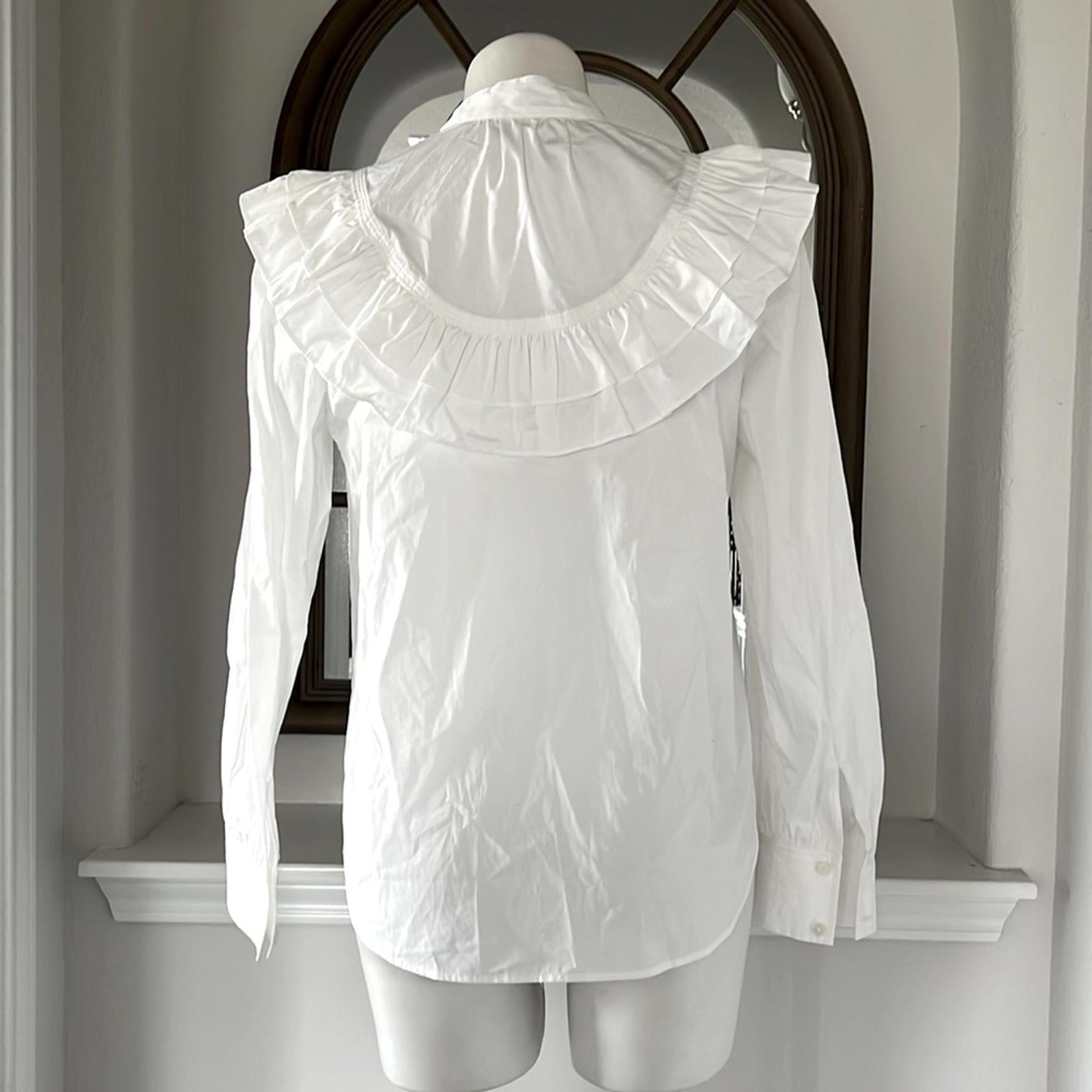 Derek Lam 10 Crosby Renee Ruffle Yoke Cotton Poplin Blouse Size 2 New w/Tag $325
