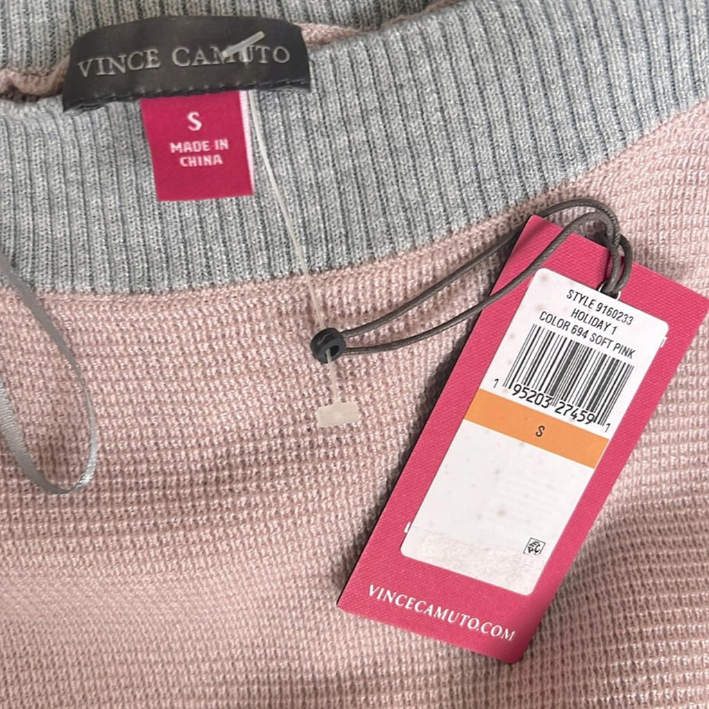 NEW Vince Camuto Button Detail Slitted Sides ColorBlock Sweater Soft Pink Size S