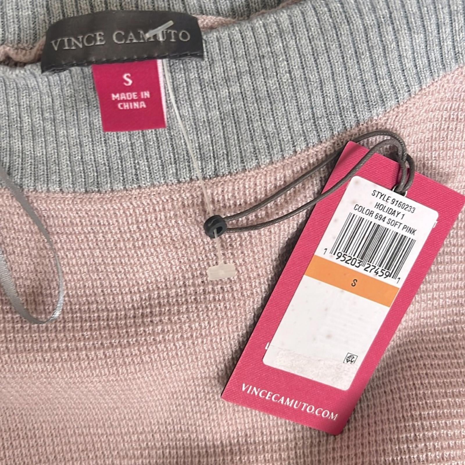 NEW Vince Camuto Button Detail Slitted Sides ColorBlock Sweater Soft Pink Size S